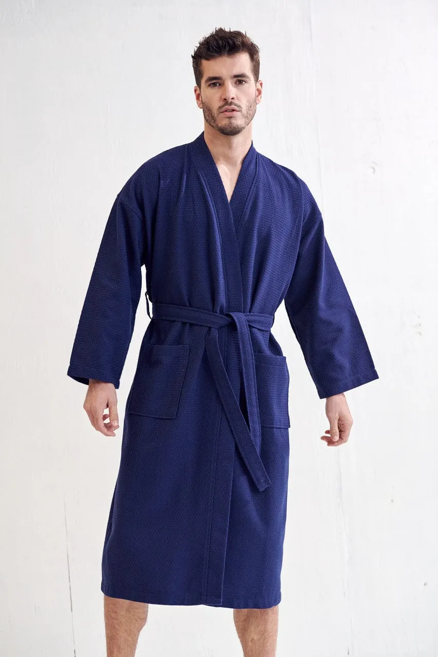 Men's Spa Cotton Turkish Bathrobe, Luxury & Absorbent Fabric, Breathable & Softness, (Navy)
