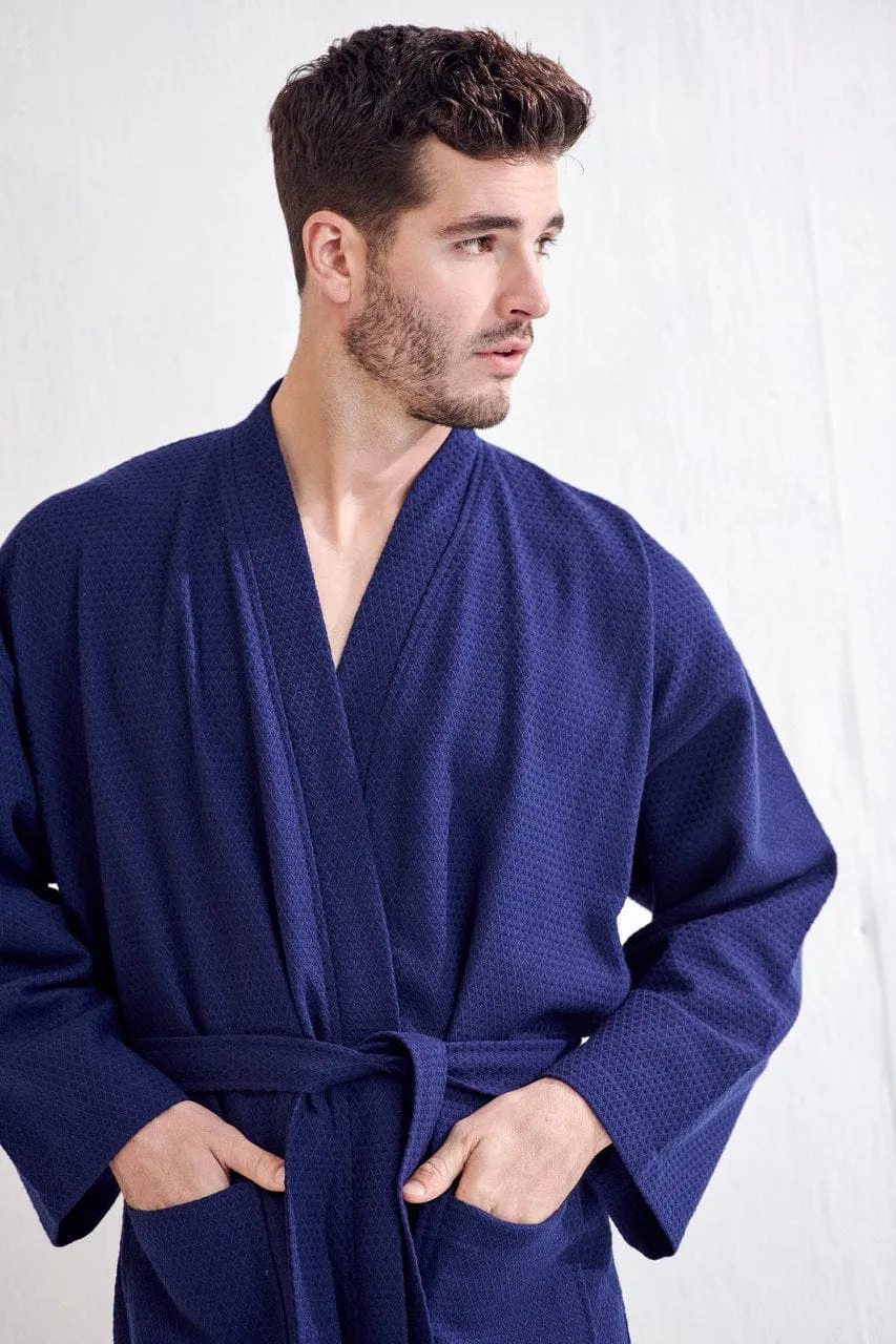 Men's Spa Cotton Turkish Bathrobe, Luxury & Absorbent Fabric, Breathable & Softness, (Navy)