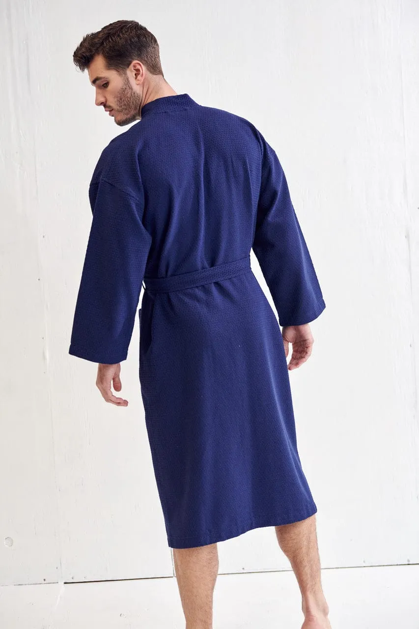 Men's Spa Cotton Turkish Bathrobe, Luxury & Absorbent Fabric, Breathable & Softness, (Navy)