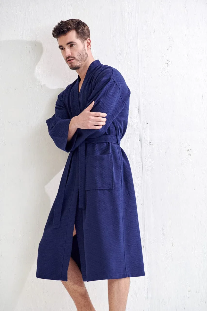 Men's Spa Cotton Turkish Bathrobe, Luxury & Absorbent Fabric, Breathable & Softness, (Navy)