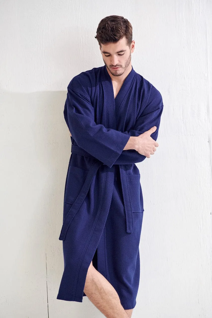 Men's Spa Cotton Turkish Bathrobe, Luxury & Absorbent Fabric, Breathable & Softness, (Navy)