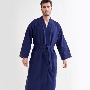 Men's Spa Cotton Turkish Bathrobe, Luxury & Absorbent Fabric, Breathable & Softness, (Navy)