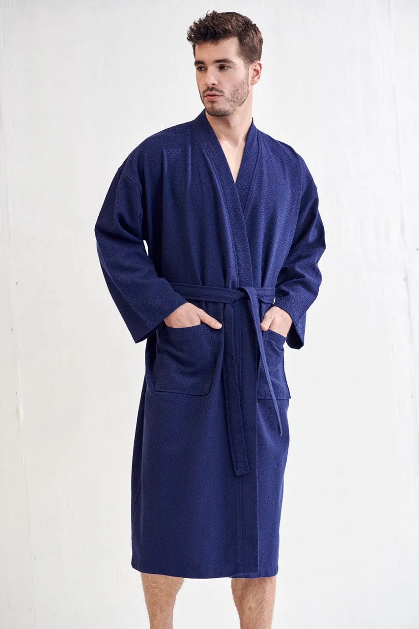 Men's Spa Cotton Turkish Bathrobe, Luxury & Absorbent Fabric, Breathable & Softness, (Navy)