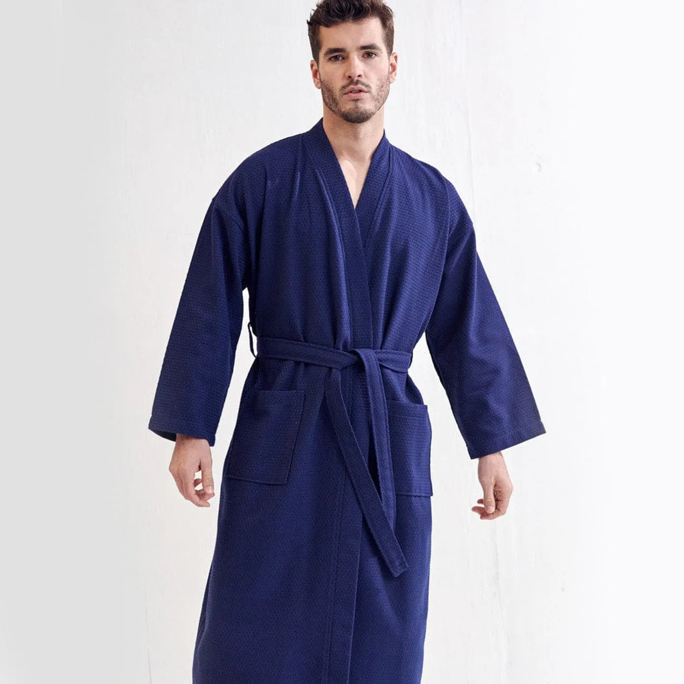 Men's Spa Cotton Turkish Bathrobe, Luxury & Absorbent Fabric, Breathable & Softness, (Navy)
