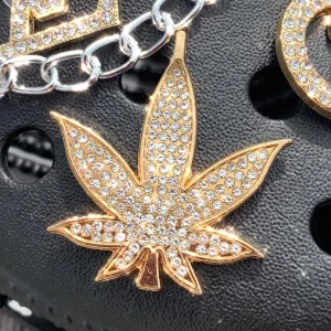 METAL SHOE CHARMS - CLEAR MARIJUANA LEAF