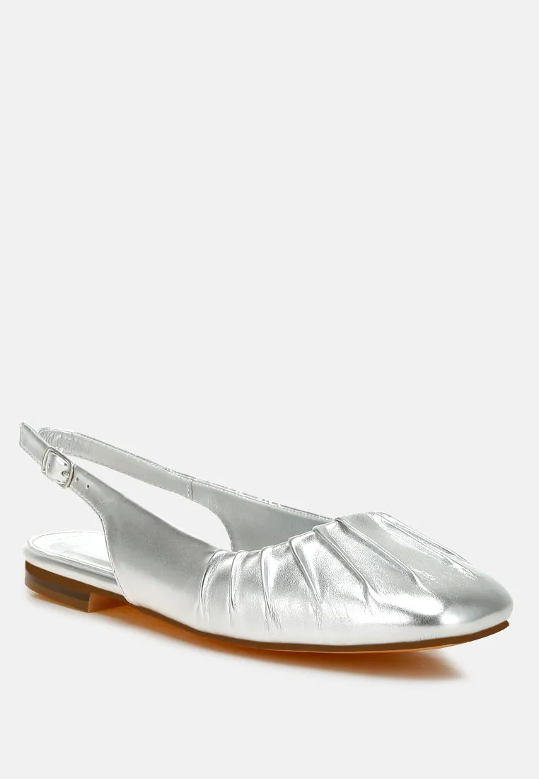 Metallic Square Toe Flat Slingbacks By RUW