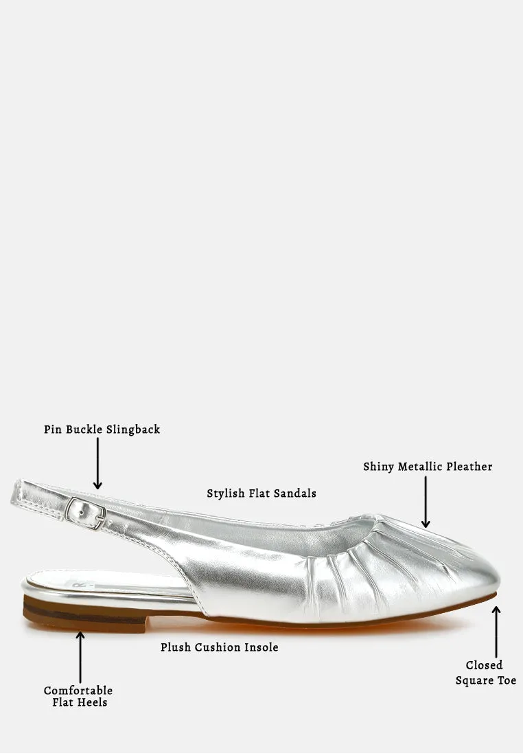 Metallic Square Toe Flat Slingbacks By RUW