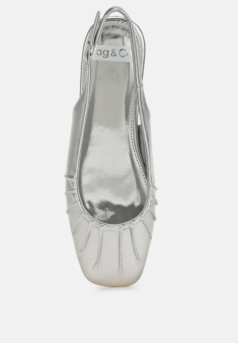 Metallic Square Toe Flat Slingbacks By RUW