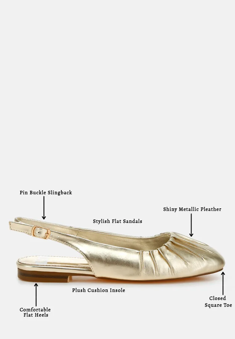 Metallic Square Toe Flat Slingbacks By RUW