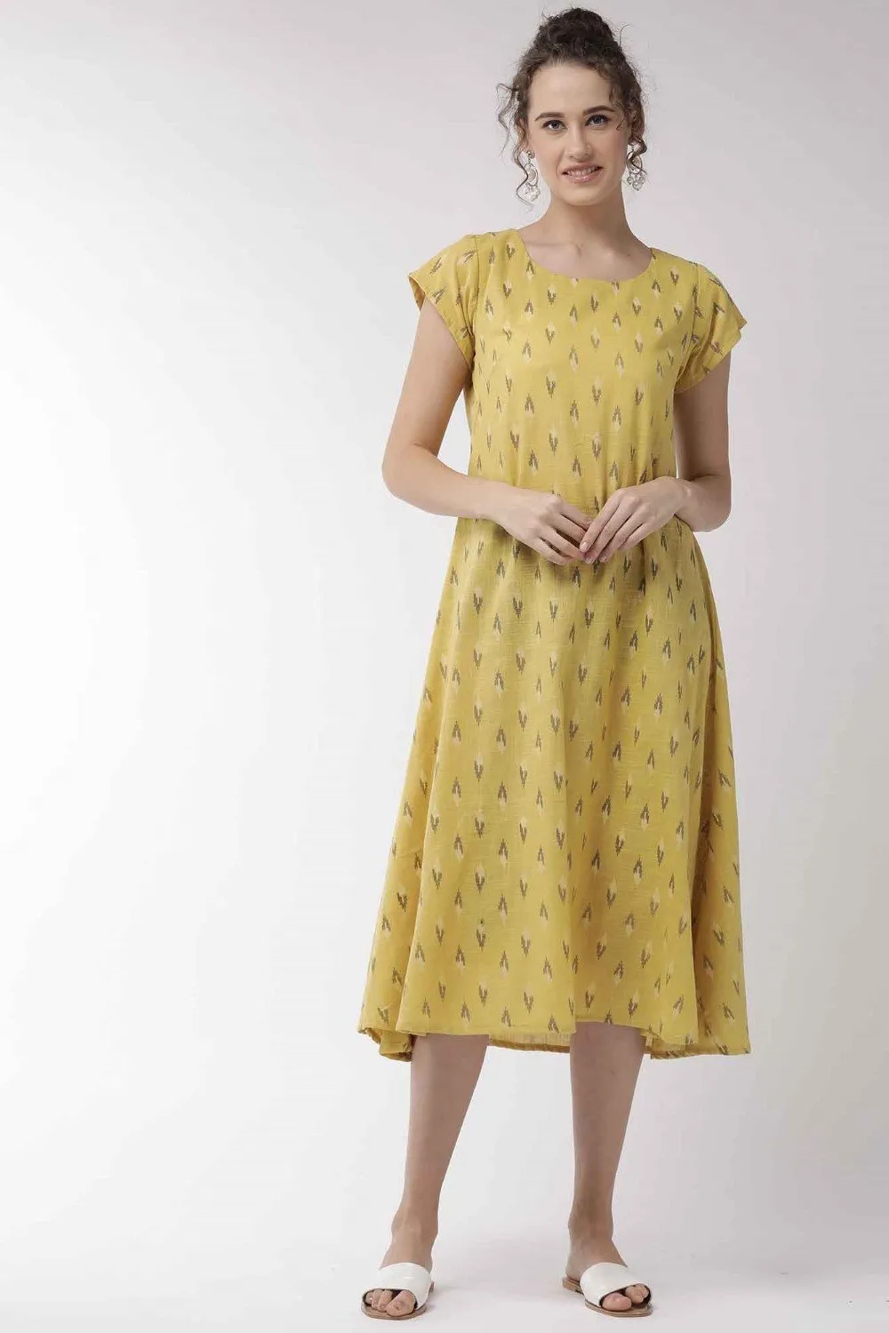 Mustard Cape Sleeve Dress