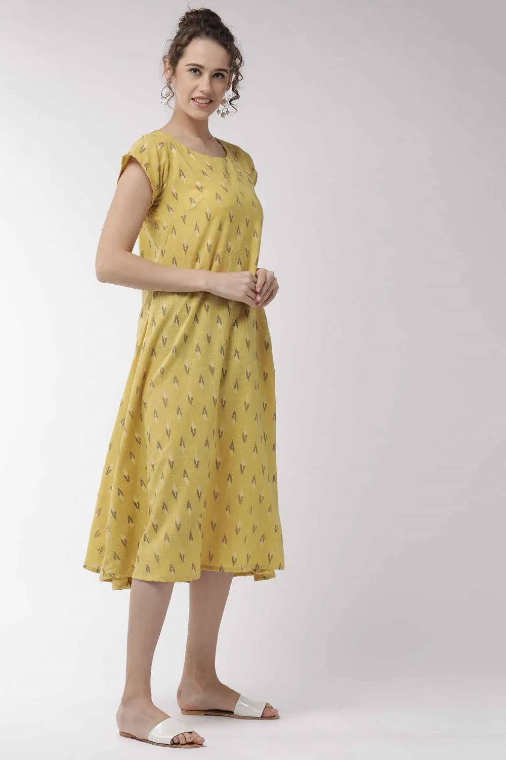 Mustard Cape Sleeve Dress