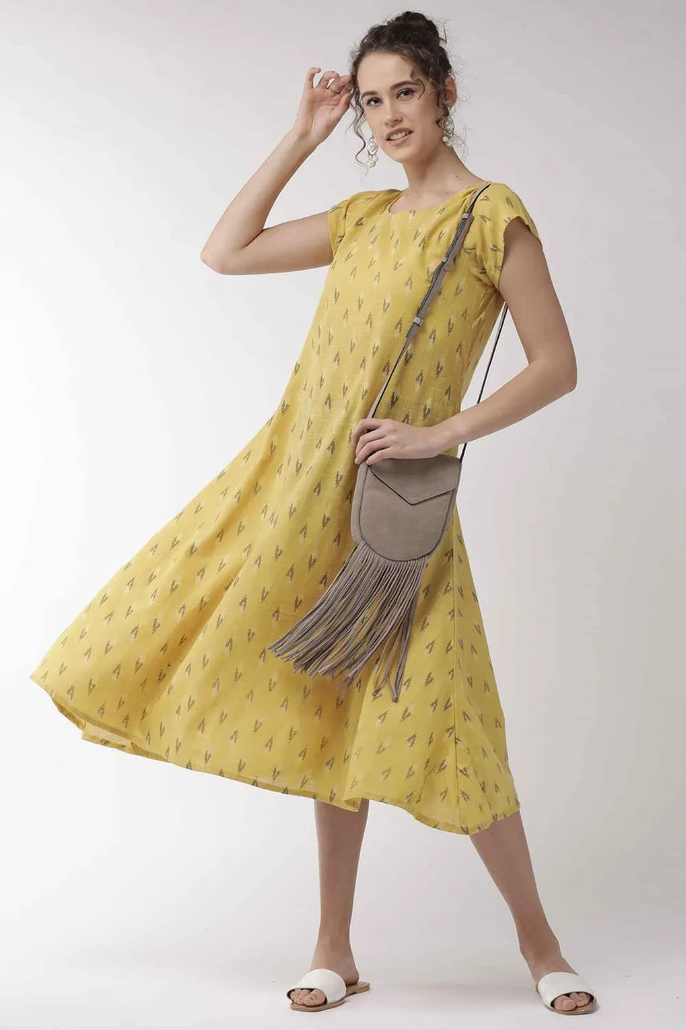 Mustard Cape Sleeve Dress
