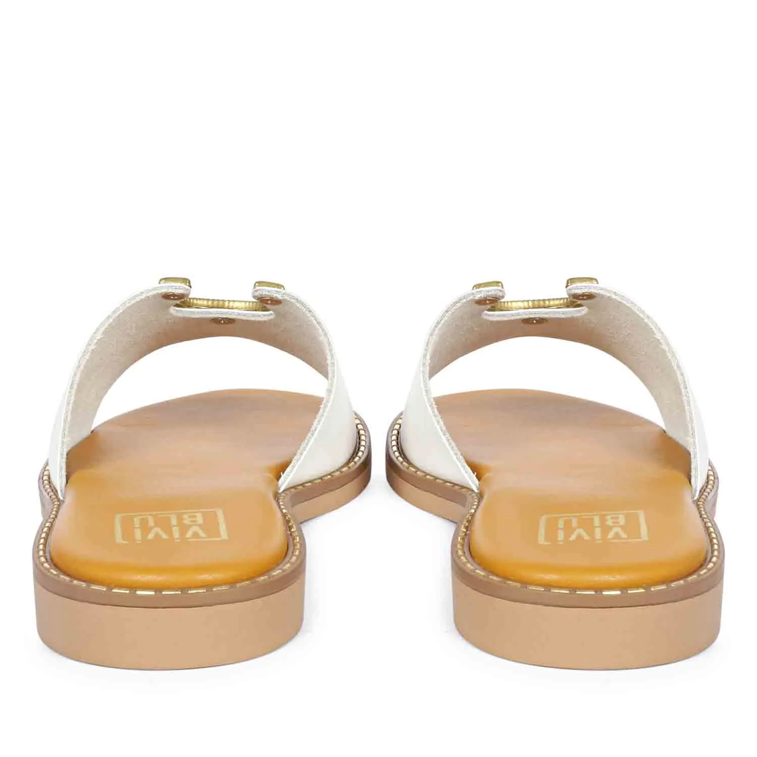 Nala White Leather Flat Sandals