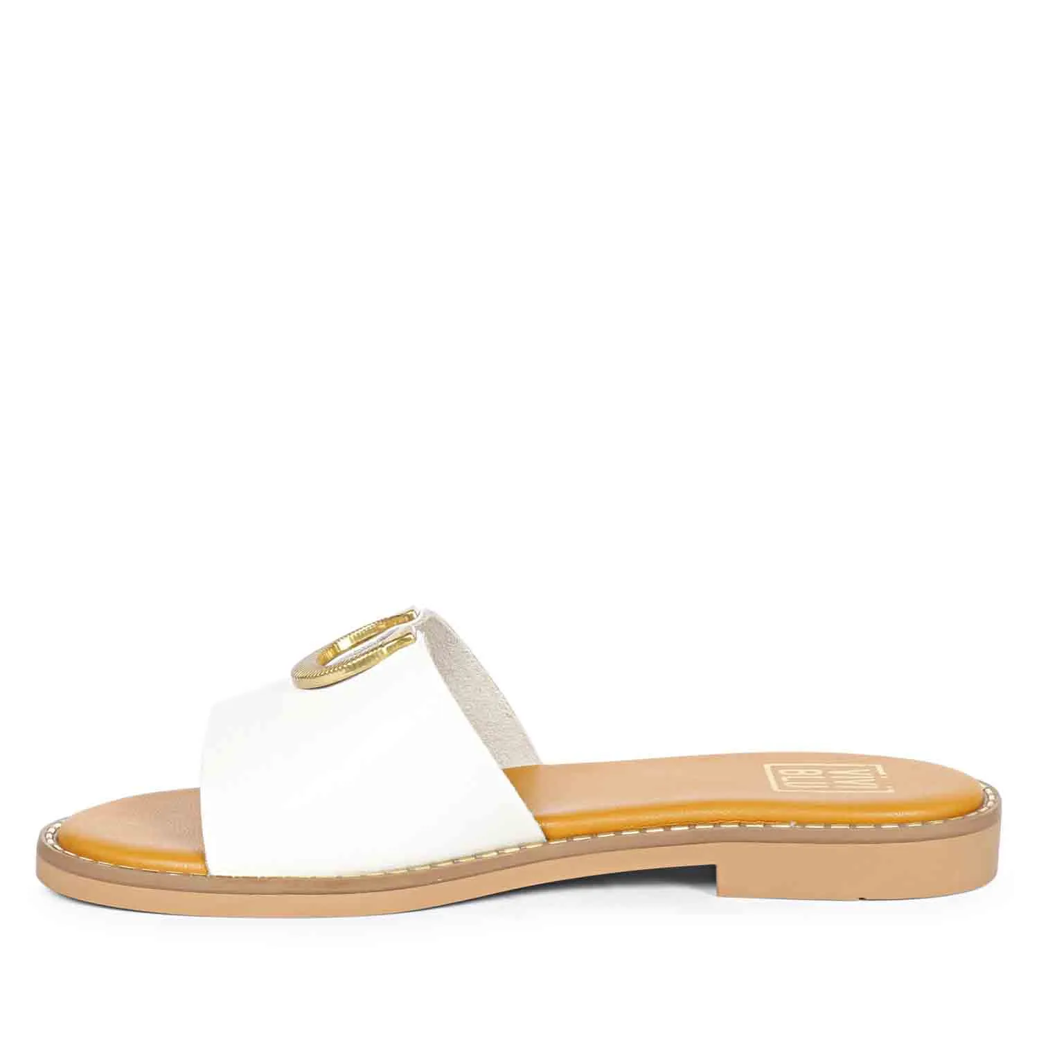 Nala White Leather Flat Sandals
