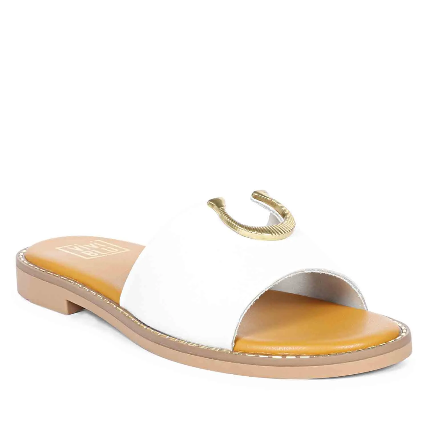 Nala White Leather Flat Sandals