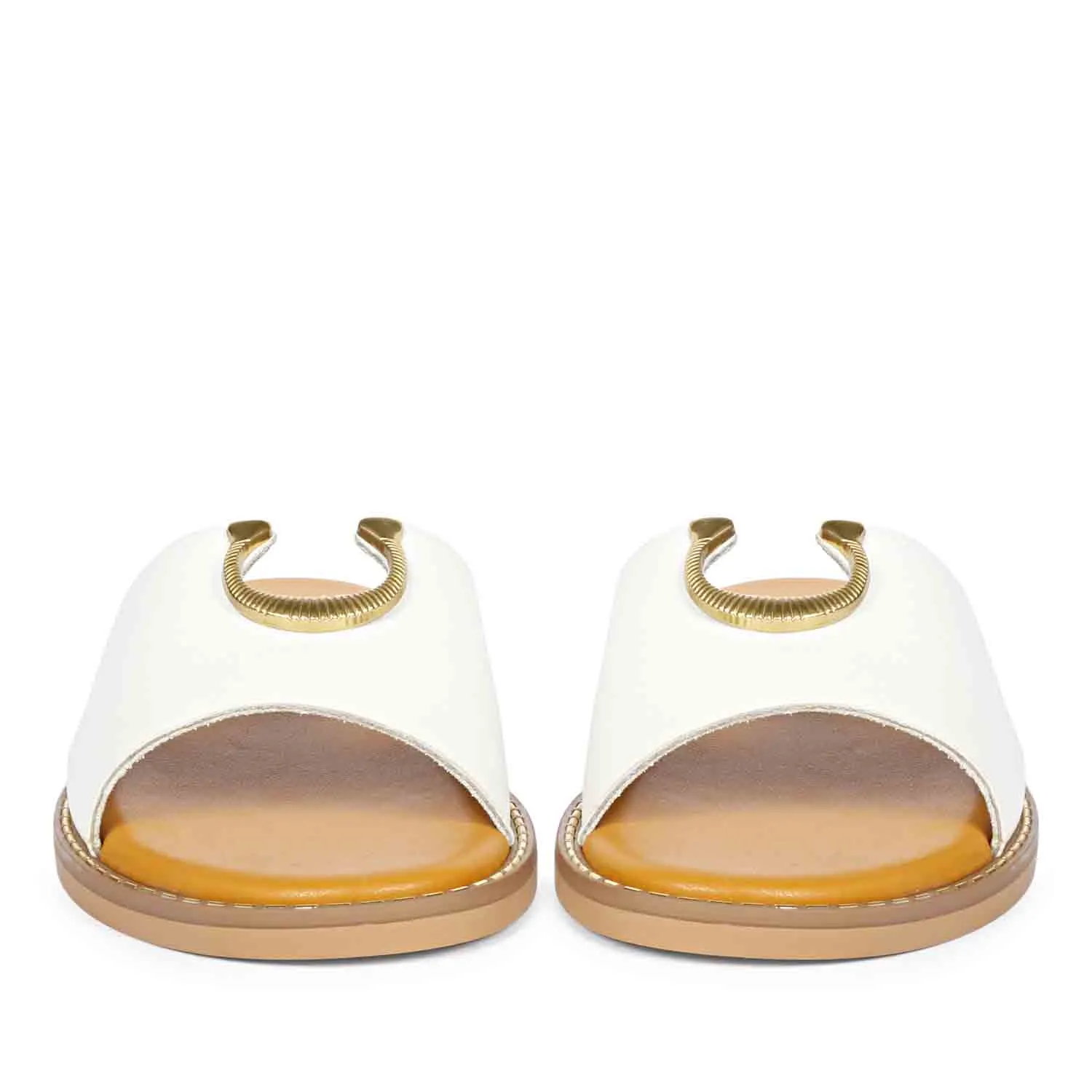 Nala White Leather Flat Sandals