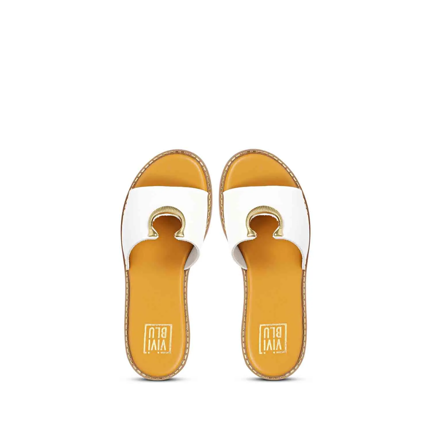 Nala White Leather Flat Sandals