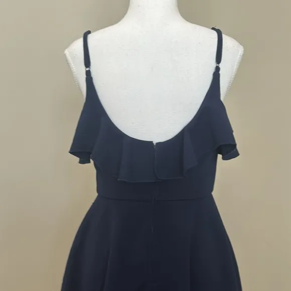 Navy Blue Dress with Spaghetti Straps and Ruffle at Bustline