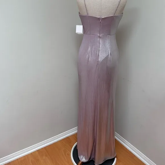 NWT David Bridal V-Neck Foiled Jersey Sheath Dress With Pleats Dusty Rose Size 4