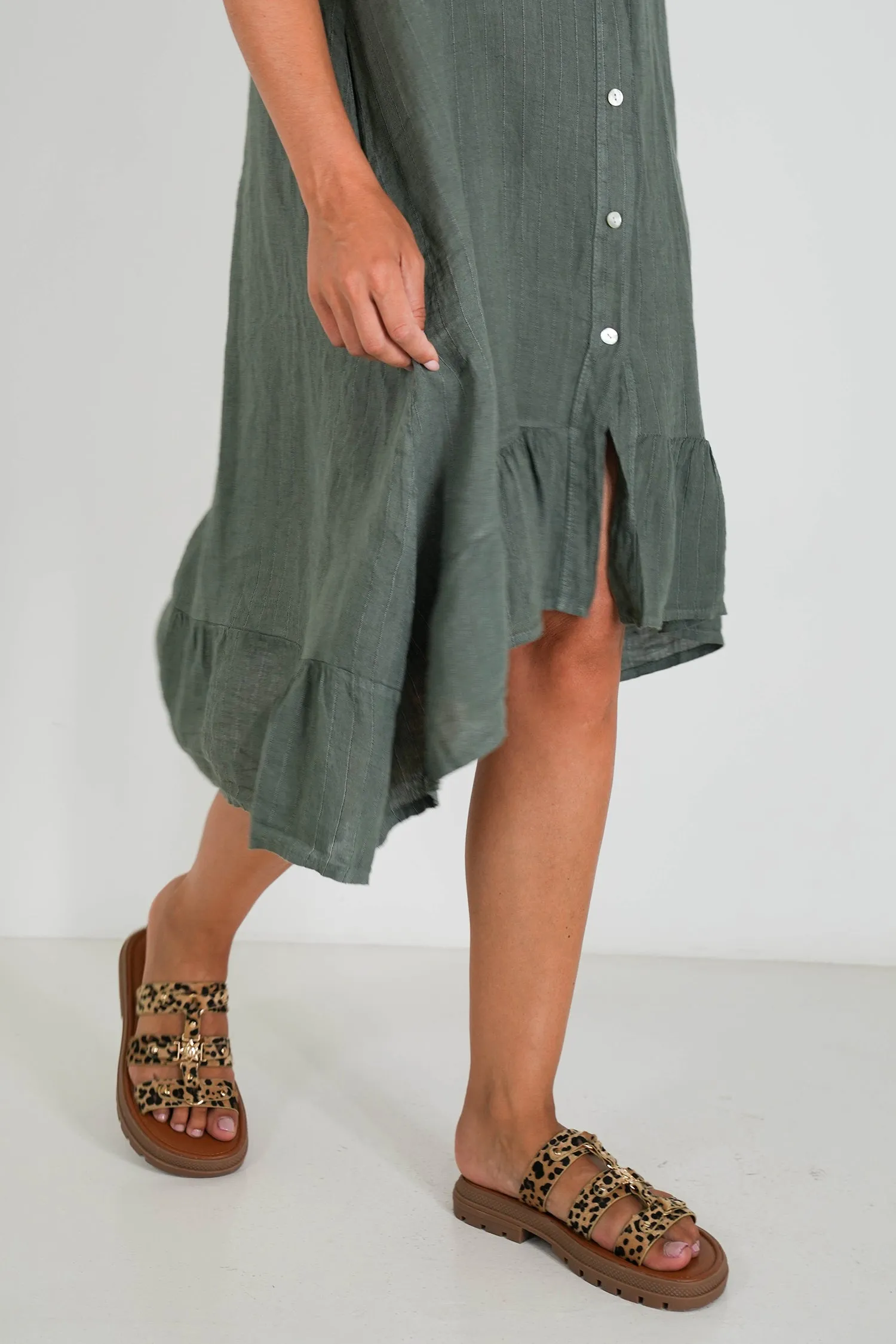 Olive Striped Linen Dress