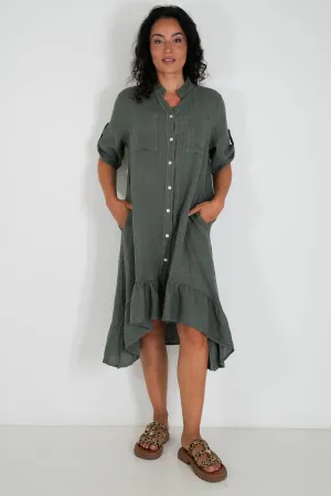 Olive Striped Linen Dress