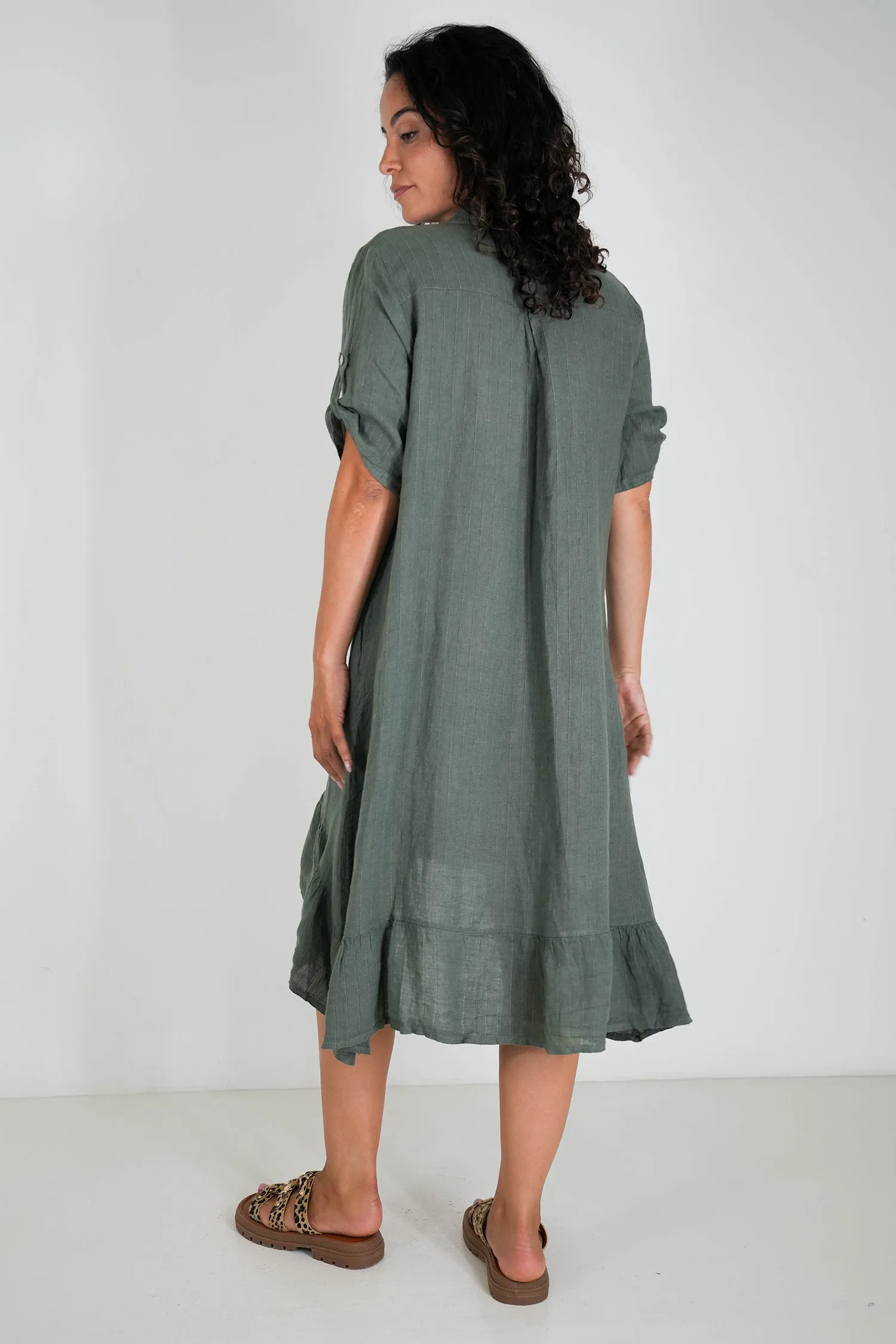 Olive Striped Linen Dress