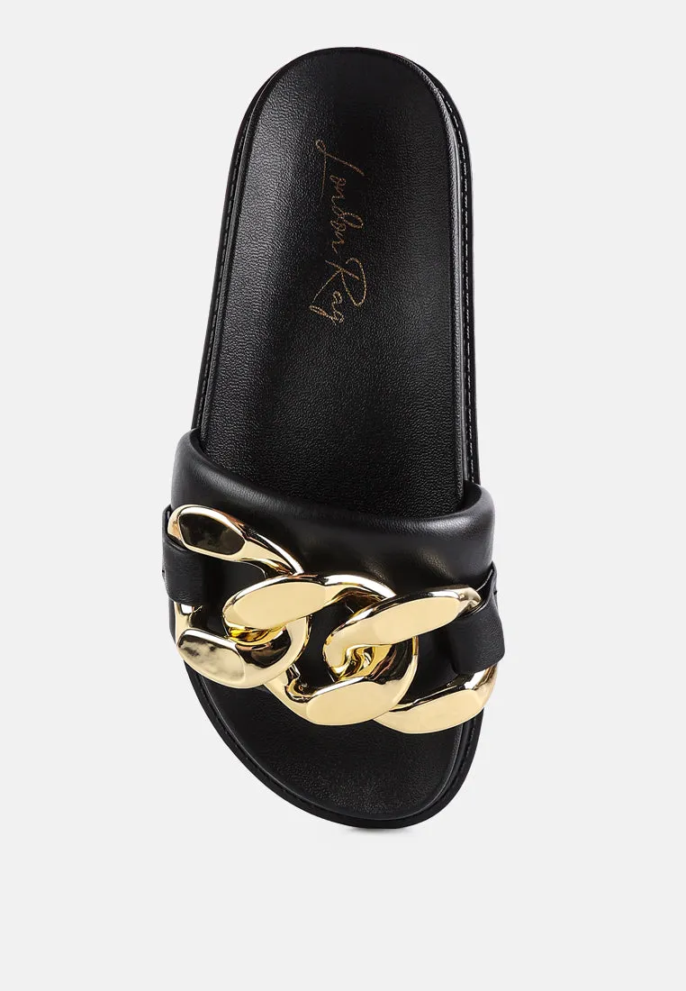 Onyx Metal Chain Slider Flats By Ruw