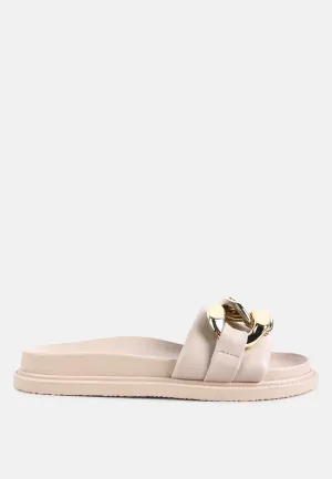 Onyx Metal Chain Slider Flats By Ruw