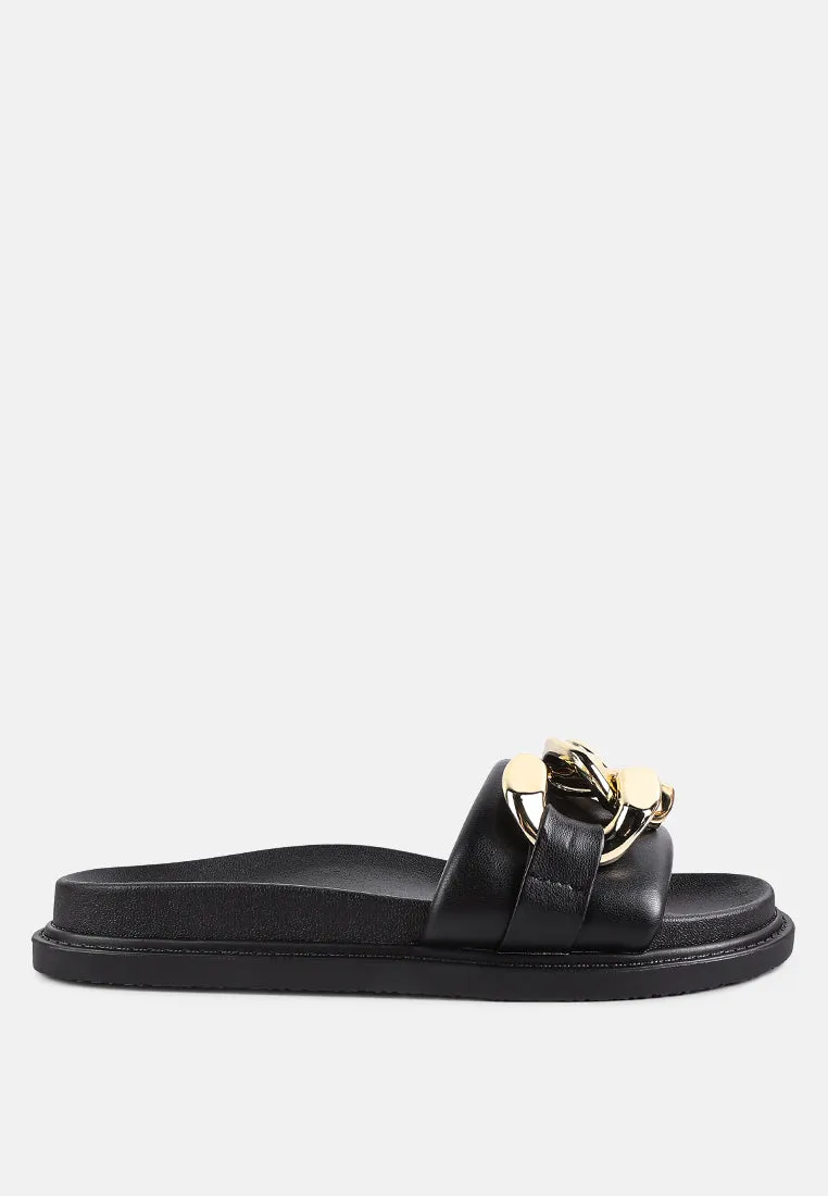 Onyx Metal Chain Slider Flats By Ruw