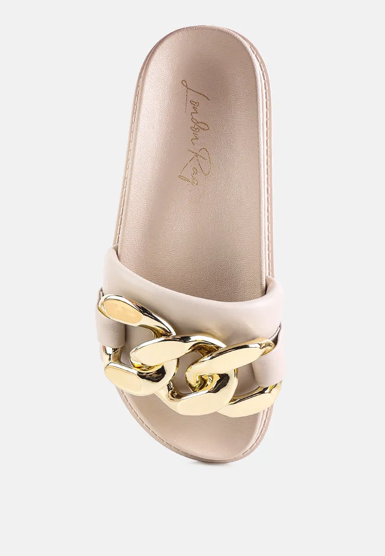 Onyx Metal Chain Slider Flats By Ruw