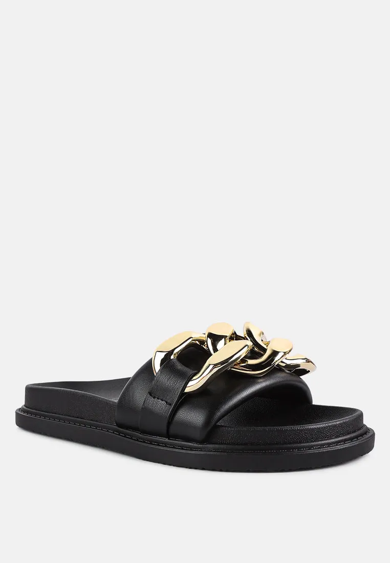 Onyx Metal Chain Slider Flats By Ruw