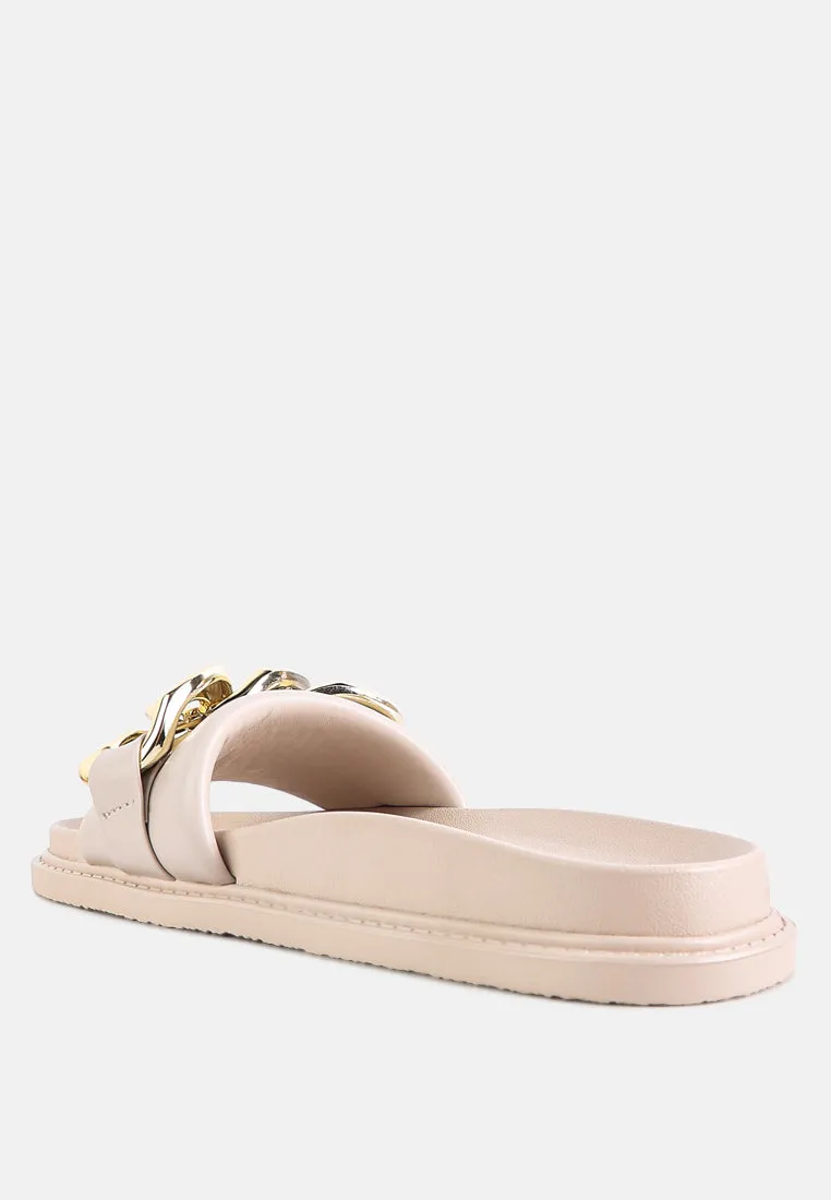 Onyx Metal Chain Slider Flats By Ruw