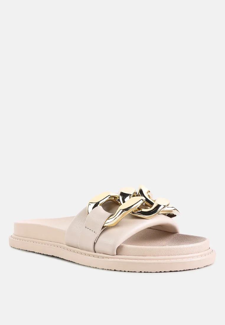 Onyx Metal Chain Slider Flats By Ruw