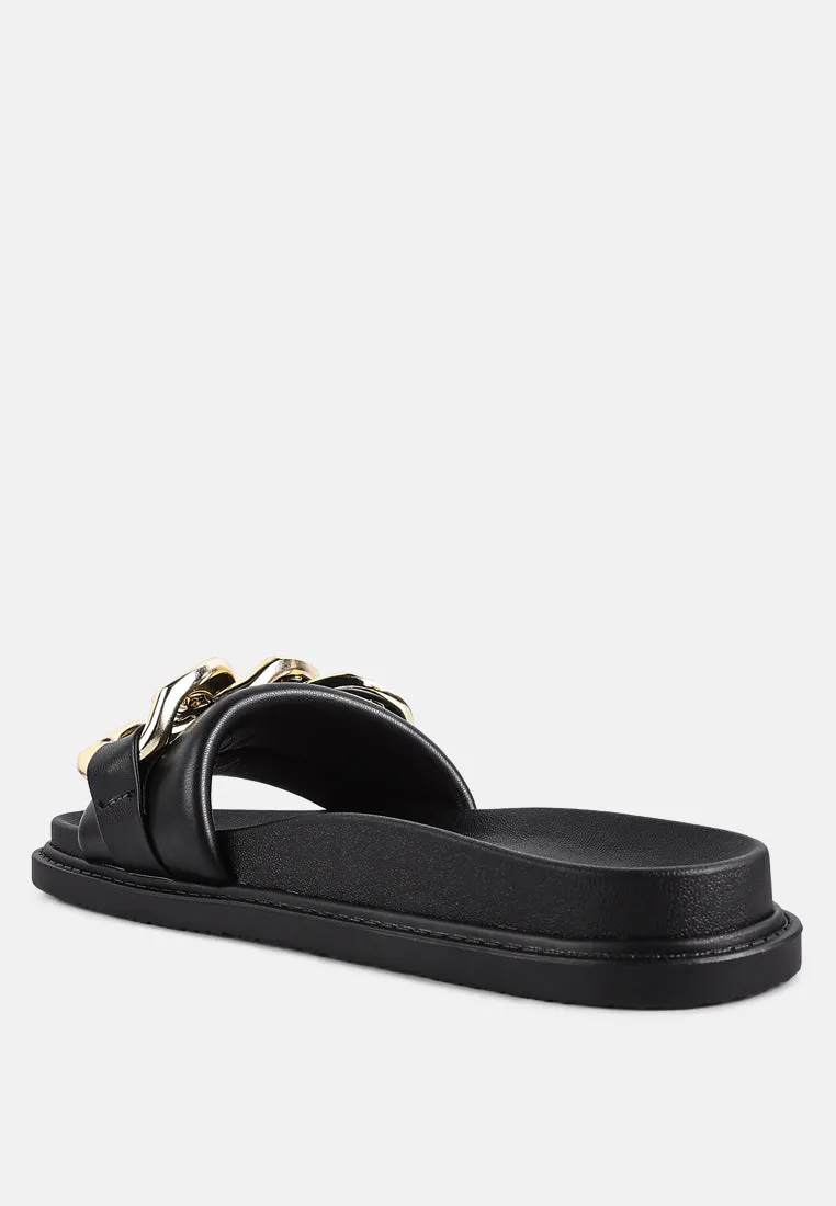 Onyx Metal Chain Slider Flats By Ruw