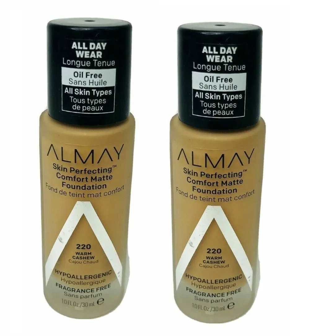 Pack of 2 Almay Skin Perfecting Comfort Matte Foundation, Warm Cashew 220