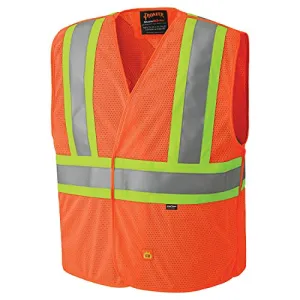 Pioneer FR High Visibility Breathable Tear-Away Safety Vest, Adjustable Size, Orange