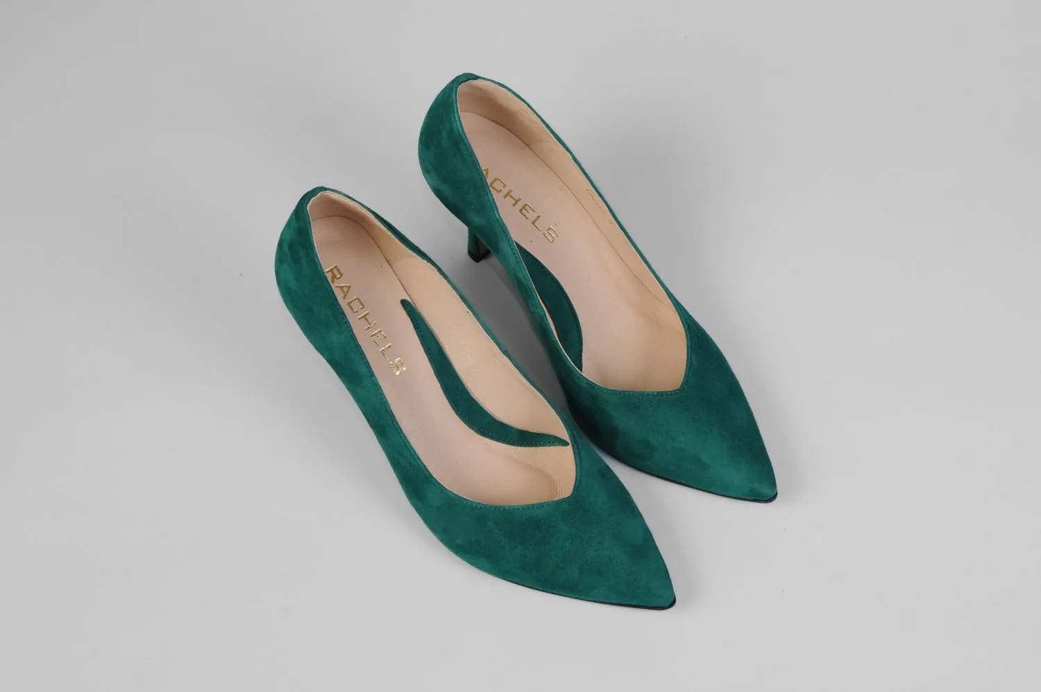 Rachels - Z6047 Green V Suede Court Shoe