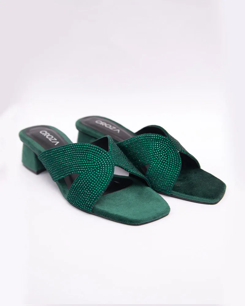 RHEA Crystal Studded Block Heels