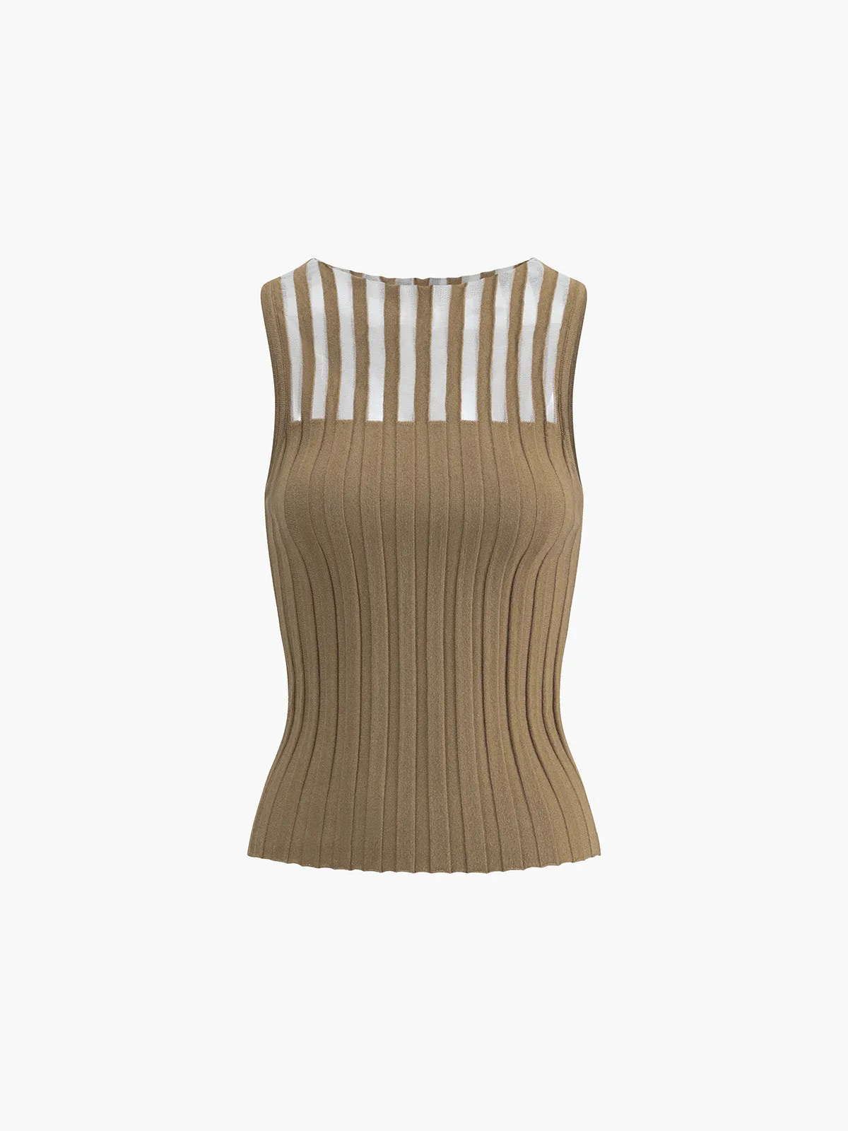 Ribbed Knit Top with Sheer Stripe Detail