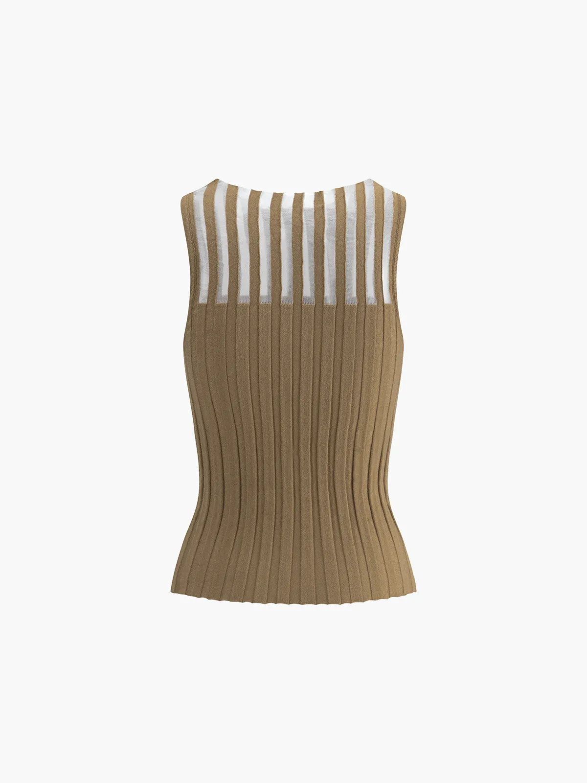 Ribbed Knit Top with Sheer Stripe Detail