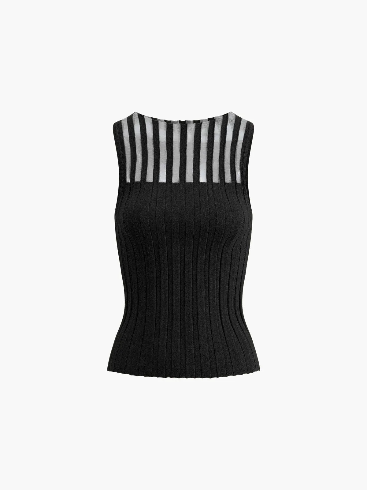 Ribbed Knit Top with Sheer Stripe Detail