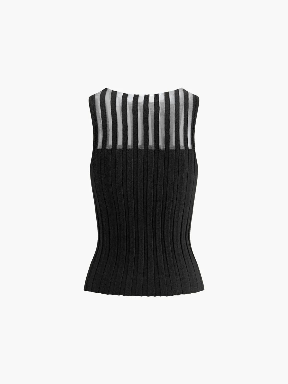 Ribbed Knit Top with Sheer Stripe Detail