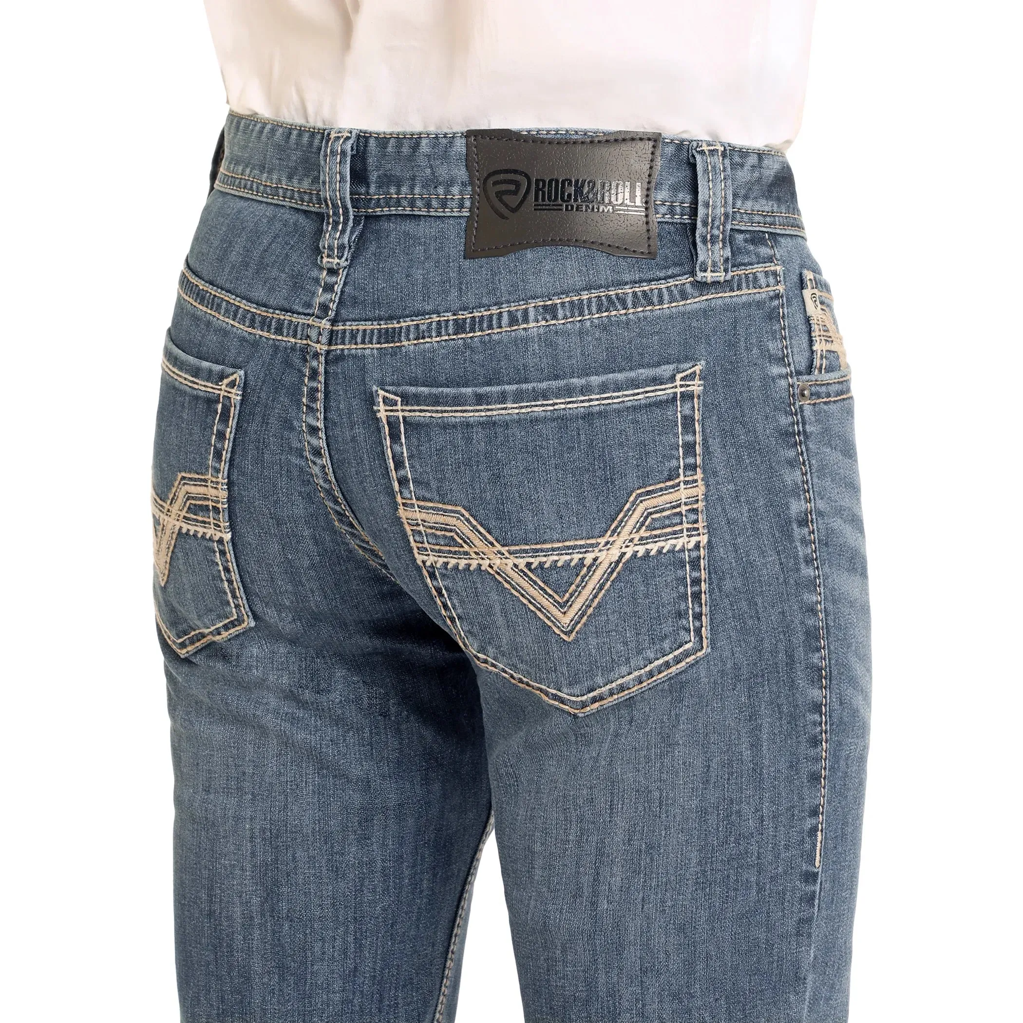 Rock&Roll Denim SLIM FIT TWO-TONE STITCH STRAIGHT LEG JEANS