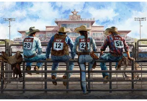 Rodeo Dreams - Cowboys/Cowgirls on Fence panel by Hoffman - 28" x 44"