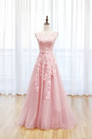Roycebridal Roycebridal Irene | Pink Tulle Lace Long Prom Dress, Lovely A-Line Open Back Evening Dress
