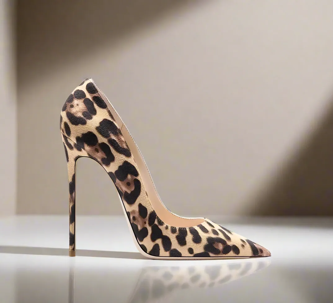 Tabitha Leopard Flock Beige Bottom Heels