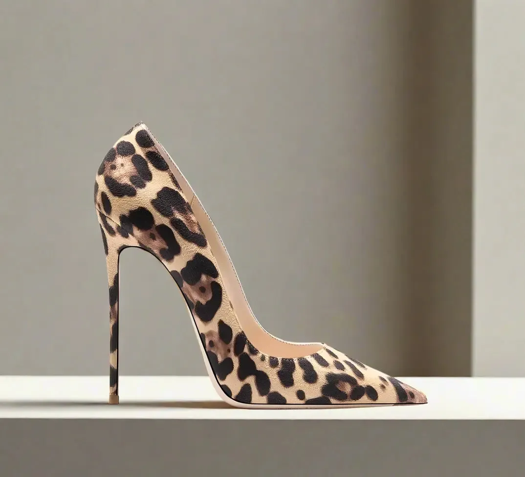 Tabitha Leopard Flock Beige Bottom Heels