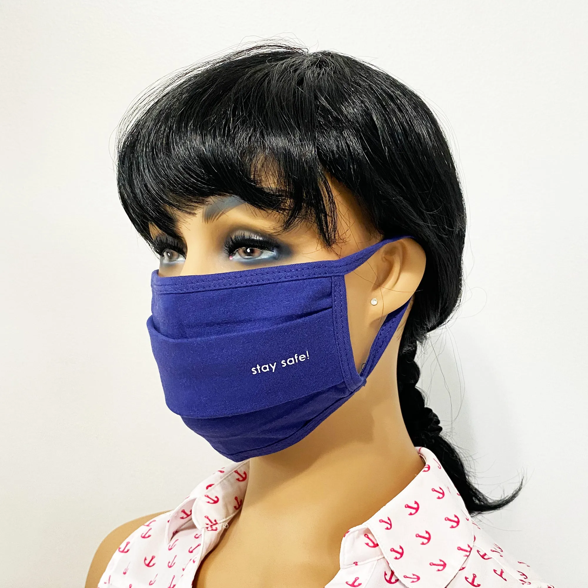 Unisex Face Mask, Washable & Reusable Face Mask, Double Layered Cloth Face Covering, 100% Organic Cotton Mask - Navy Blue