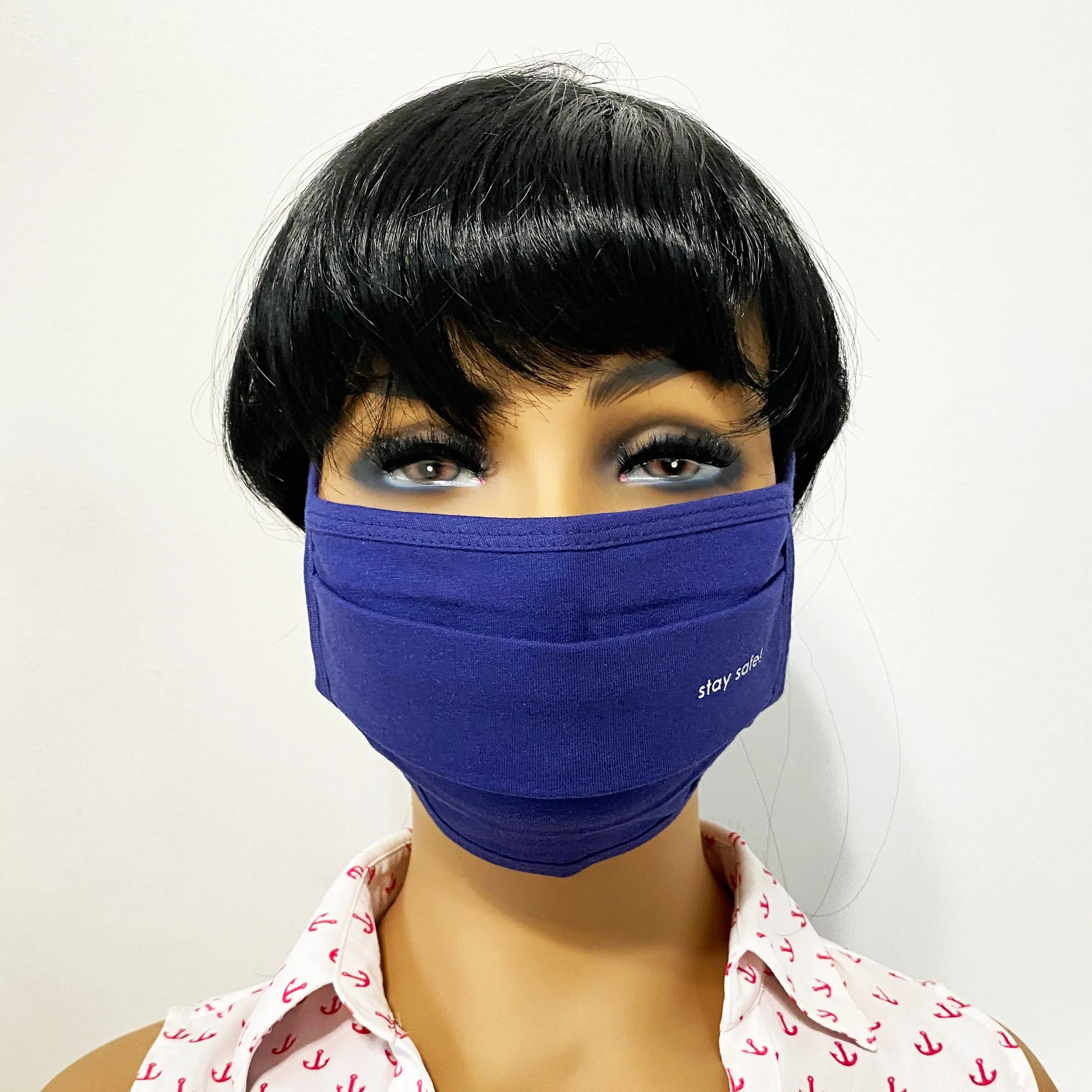 Unisex Face Mask, Washable & Reusable Face Mask, Double Layered Cloth Face Covering, 100% Organic Cotton Mask - Navy Blue