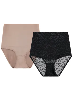 Wild Elegance : Designer Duo of Black Leopard Print Shaper Panties - Breathable Firm Control
